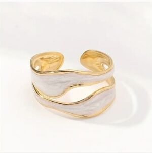 Elegant Gold and White Wave Cuff Bracelet